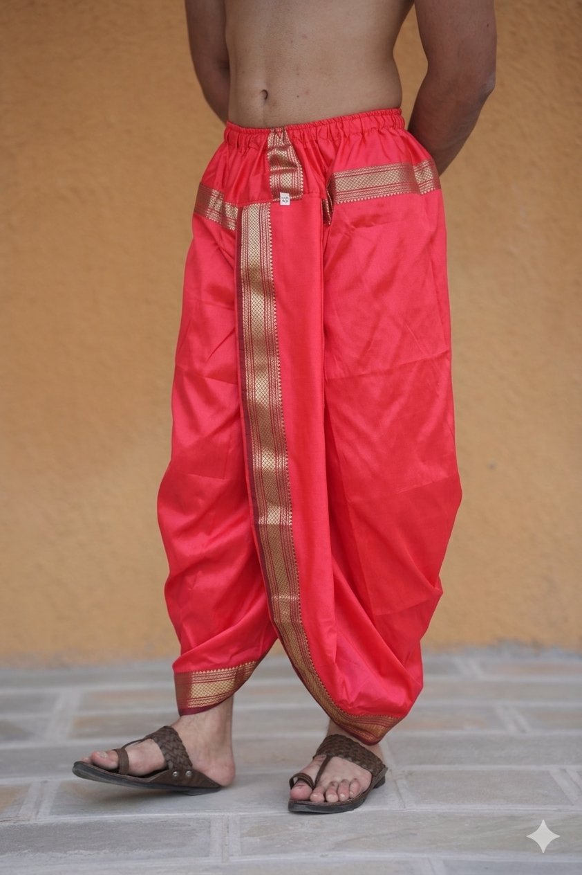 Man wearing readymade peach dhoti