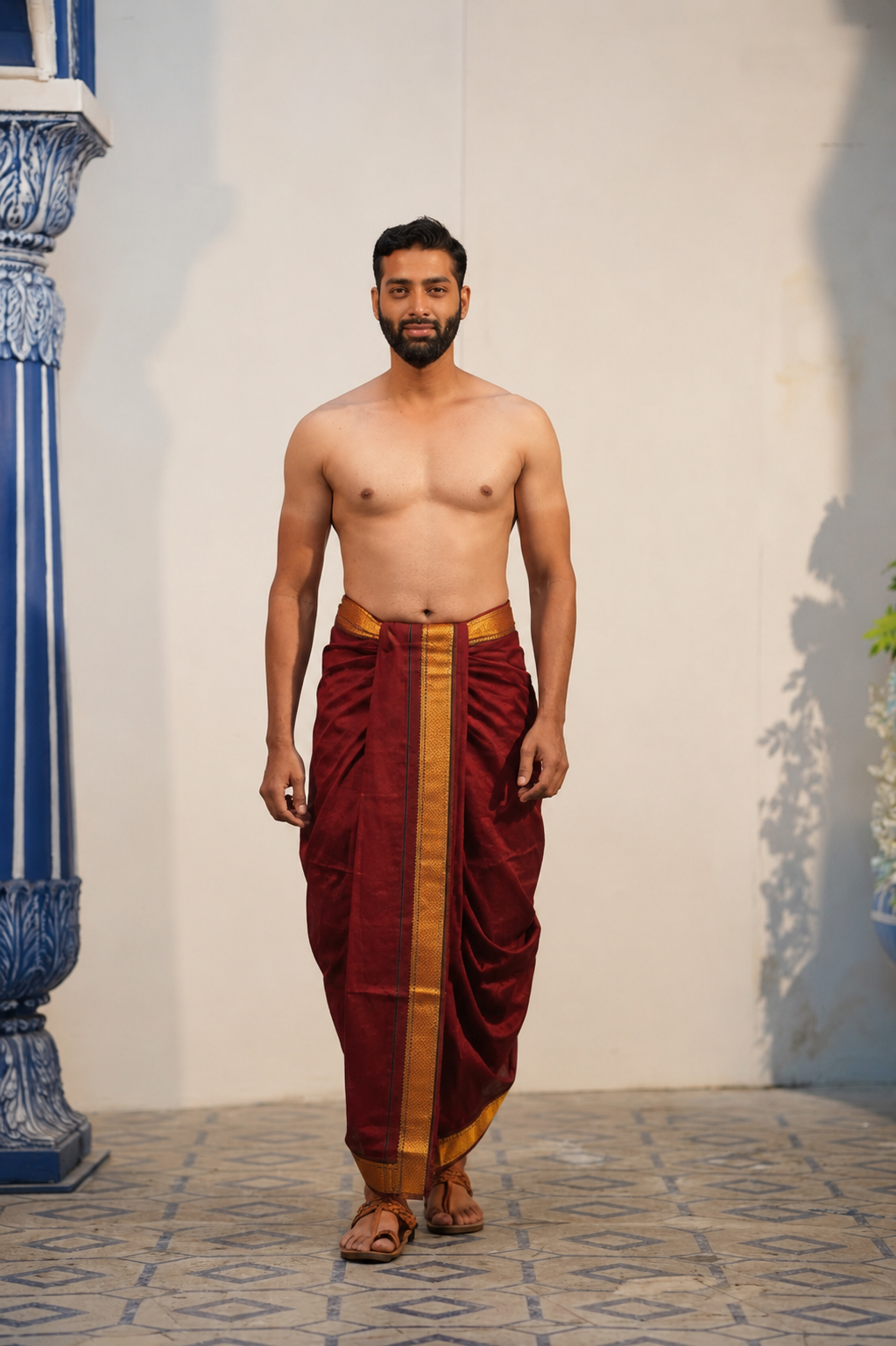 SKM Golden Temple Border Pure Cotton Dhoti (4.5 mtr) for Men