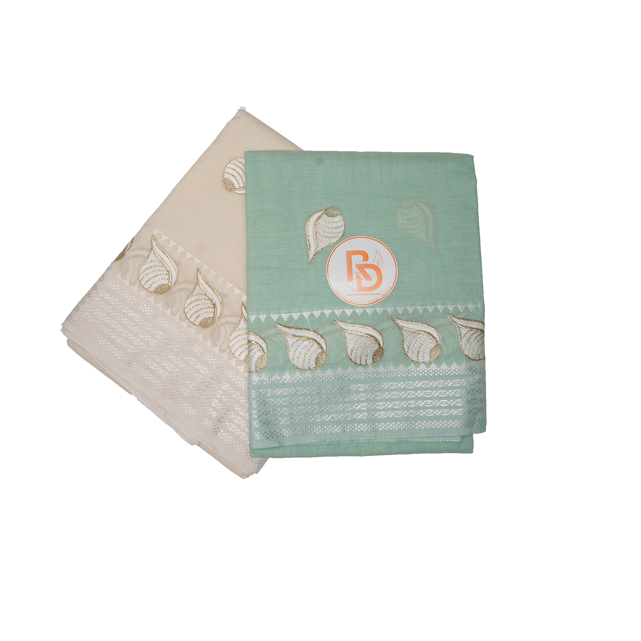 Stylish God Vishnu Shankh Design Dhoti with Cream Uparana