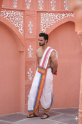 Man wearing a pure cotton dhoti with a colorful khesh