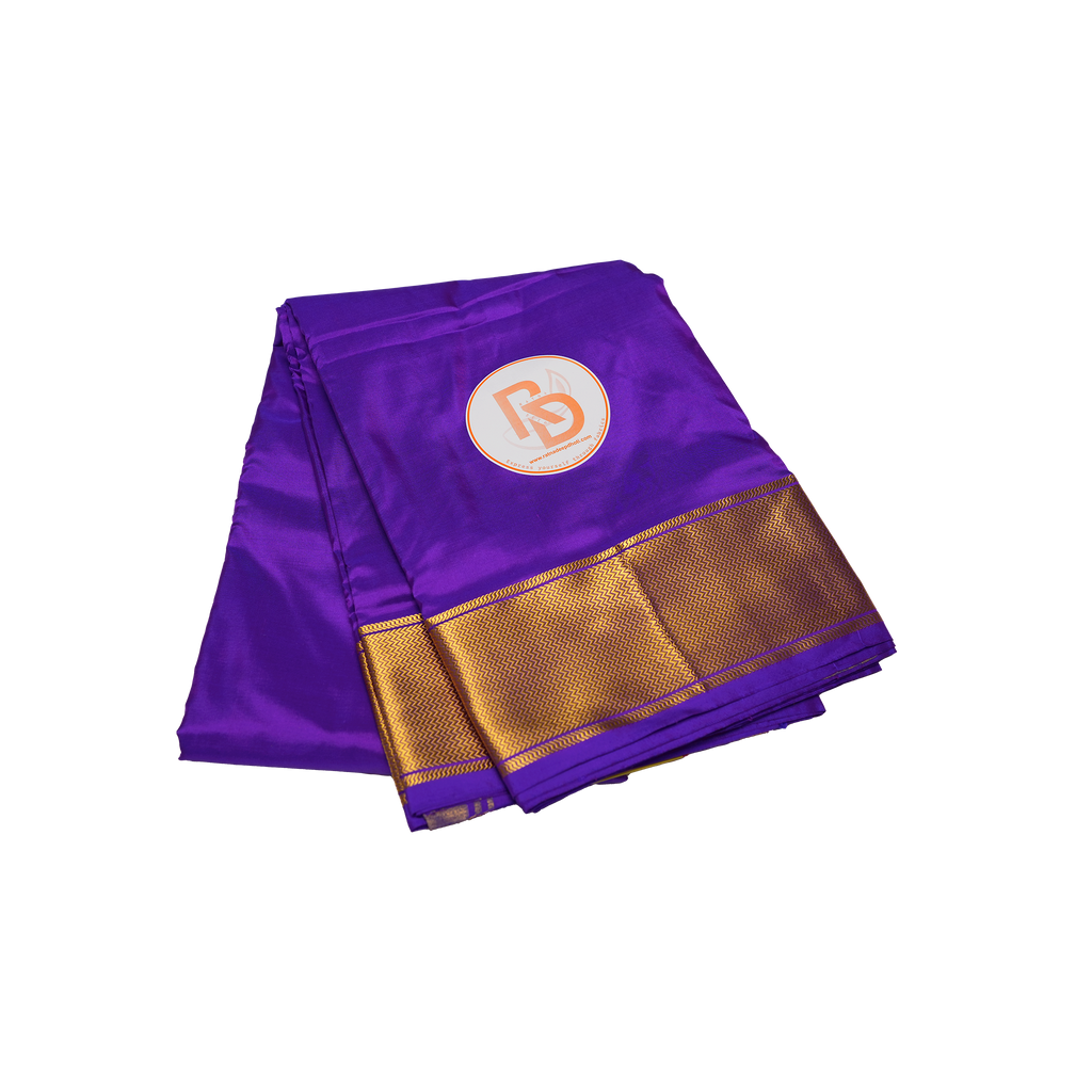 Premium pure silk purple cotton dhoti set with golden zari border