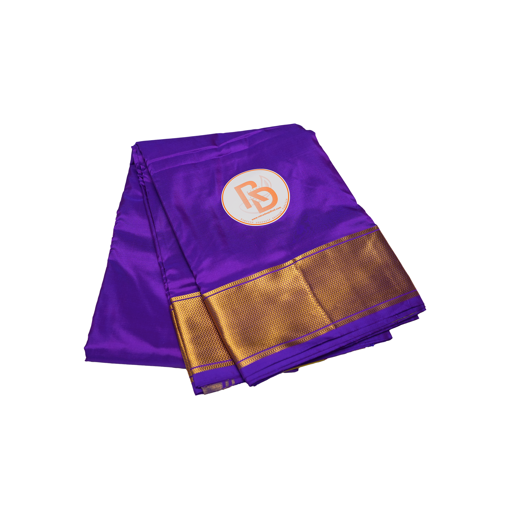 Premium pure silk purple cotton dhoti set with golden zari border