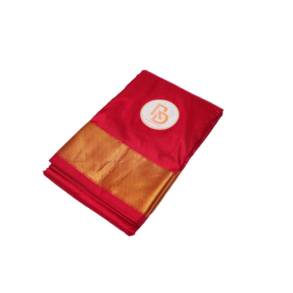 Pure silk red dhoti with golden zigzag pattern border