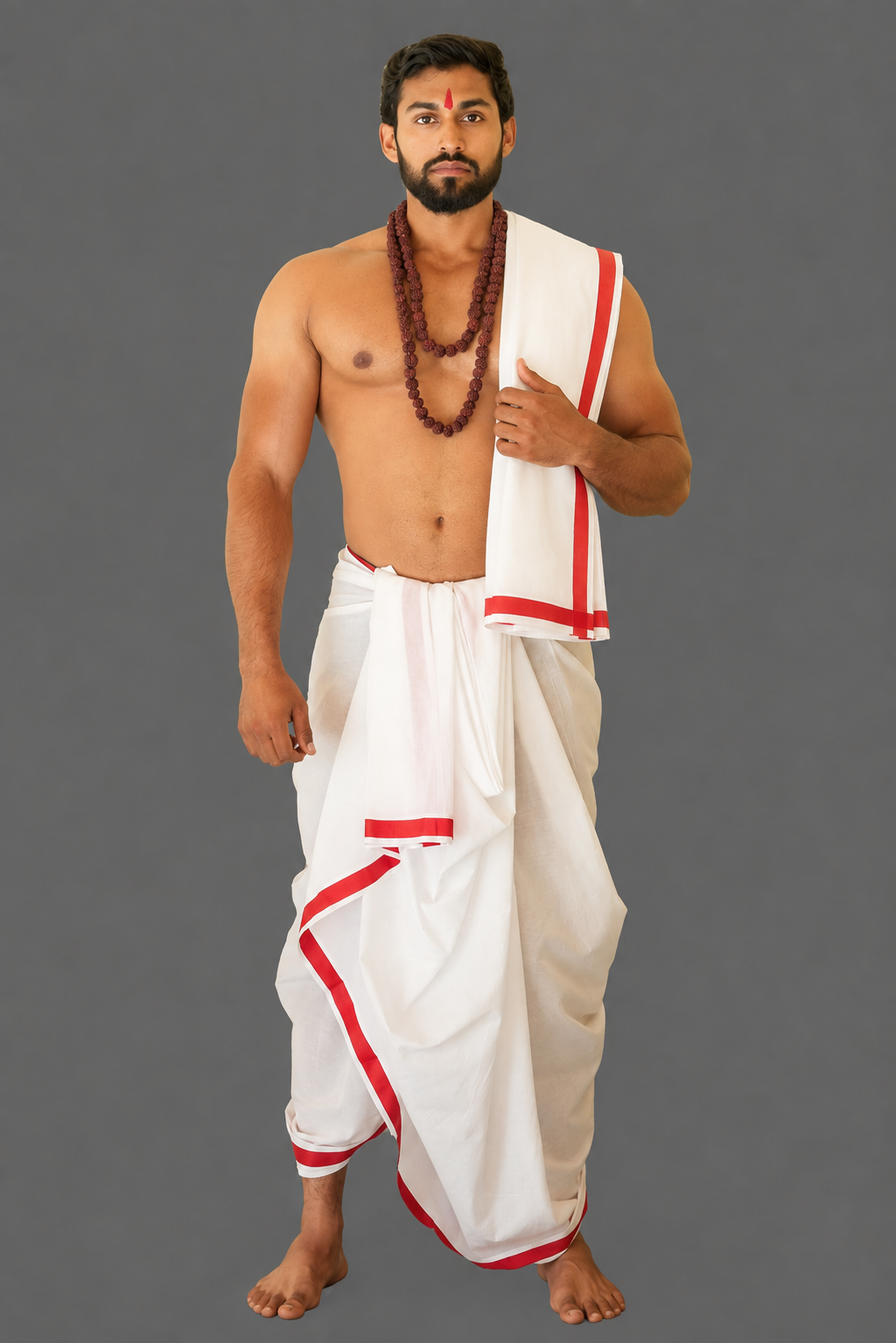Thilana Set With 1" Red Border Cotton Dhoti (10×6) for Men