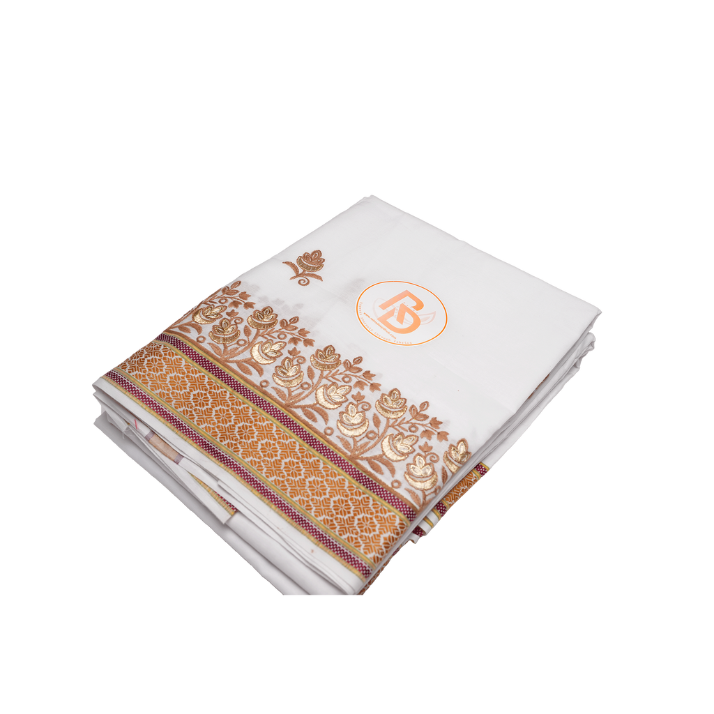 White Base Orange Border Cotton Dhoti