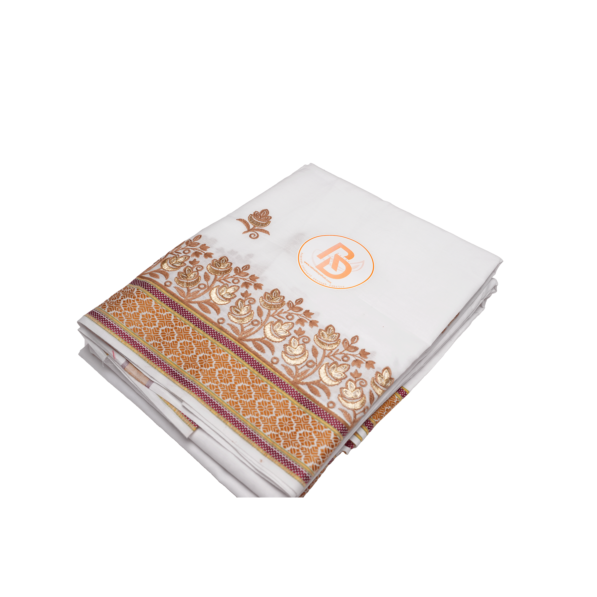 White Base Orange Border Cotton Dhoti