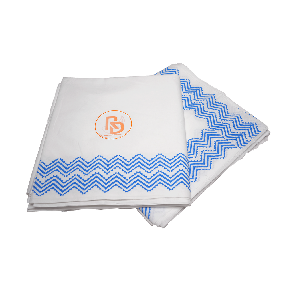 White Cotton Dhoti with blue zigzag design