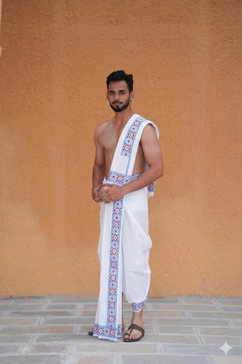 Men wearing White Cotton Dhoti