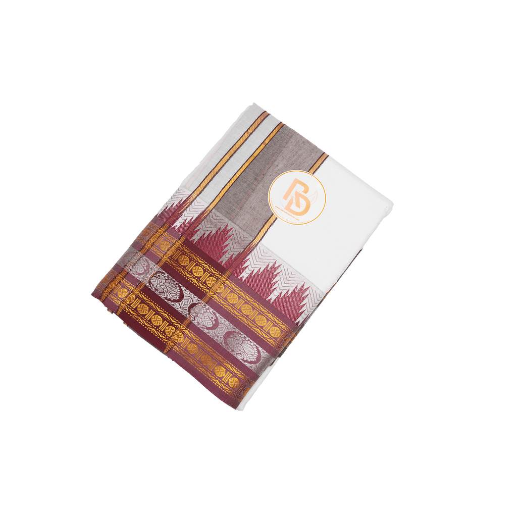 White Cotton Dhoti with Designer Border