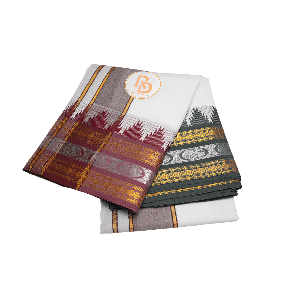 White Cotton Dhoti with Designer Border