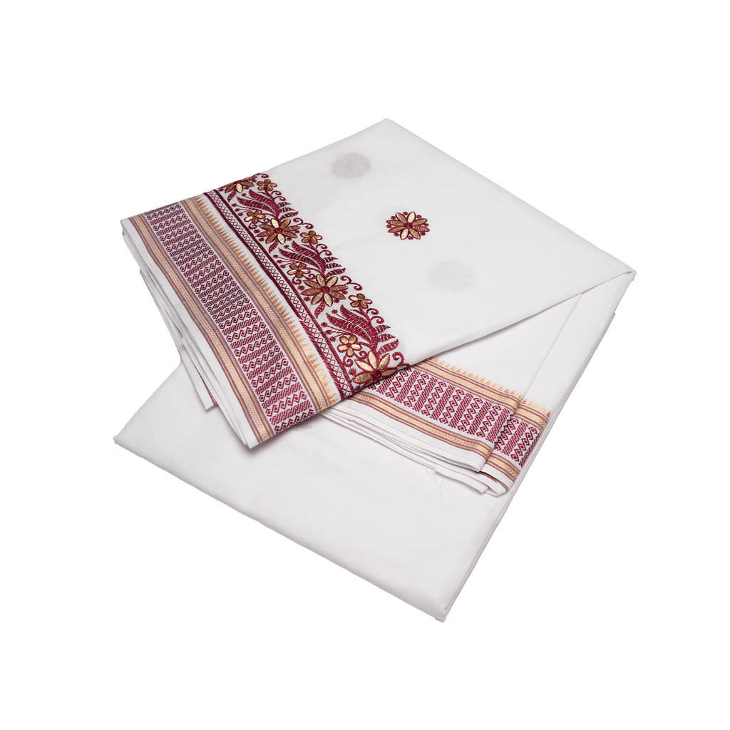 White Cotton Dhoti with Red Designer Border