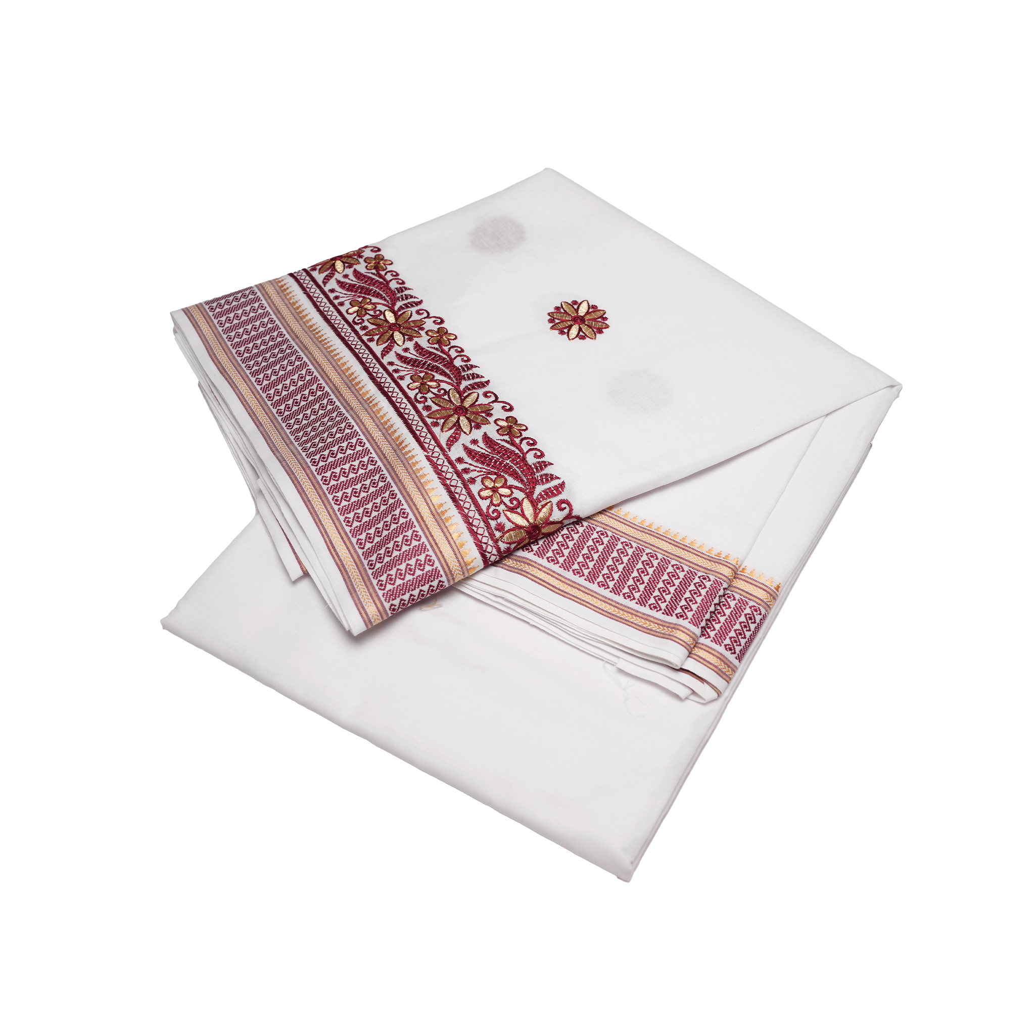 White Cotton Dhoti with Red Designer Border