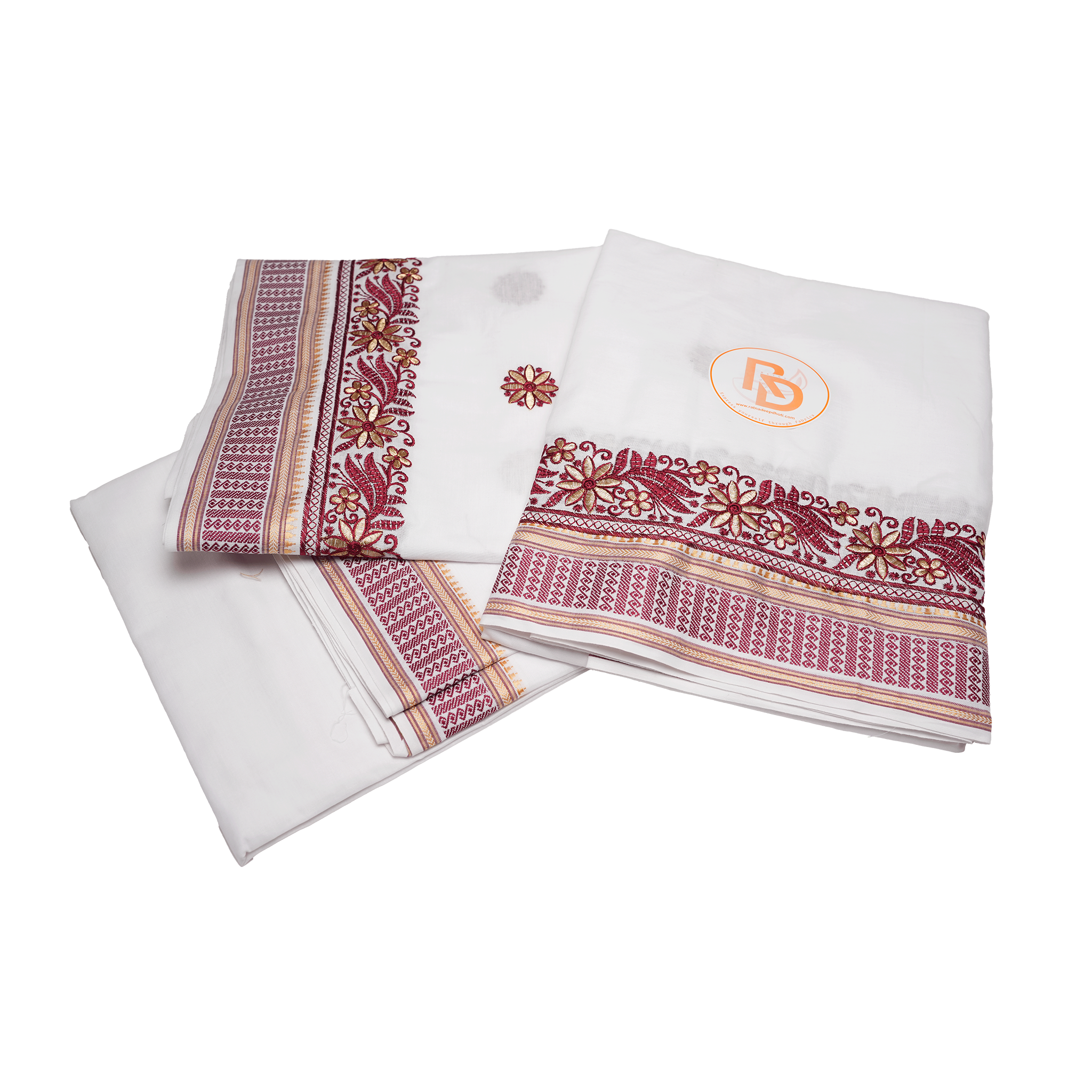 White Cotton Dhoti with Red Designer Border