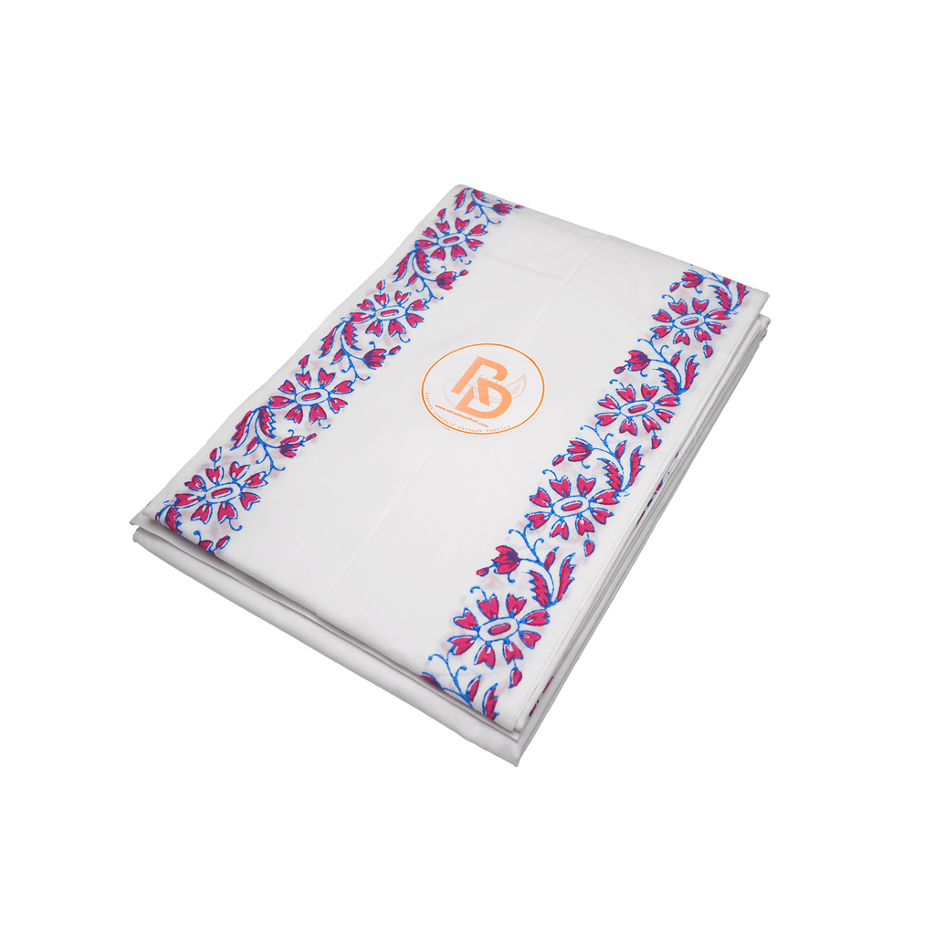 White Dhoti with Light Red Printed Dhoti
