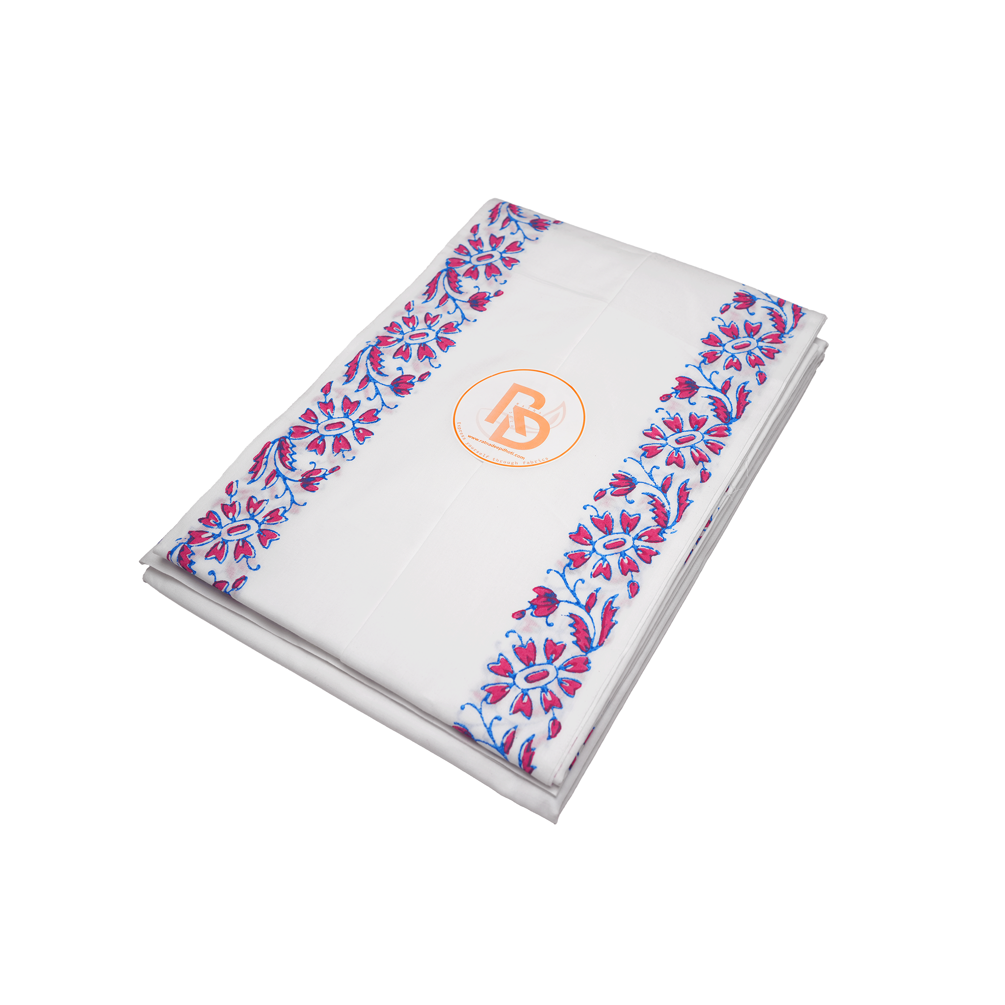 White Dhoti with Light Red Printed Dhoti