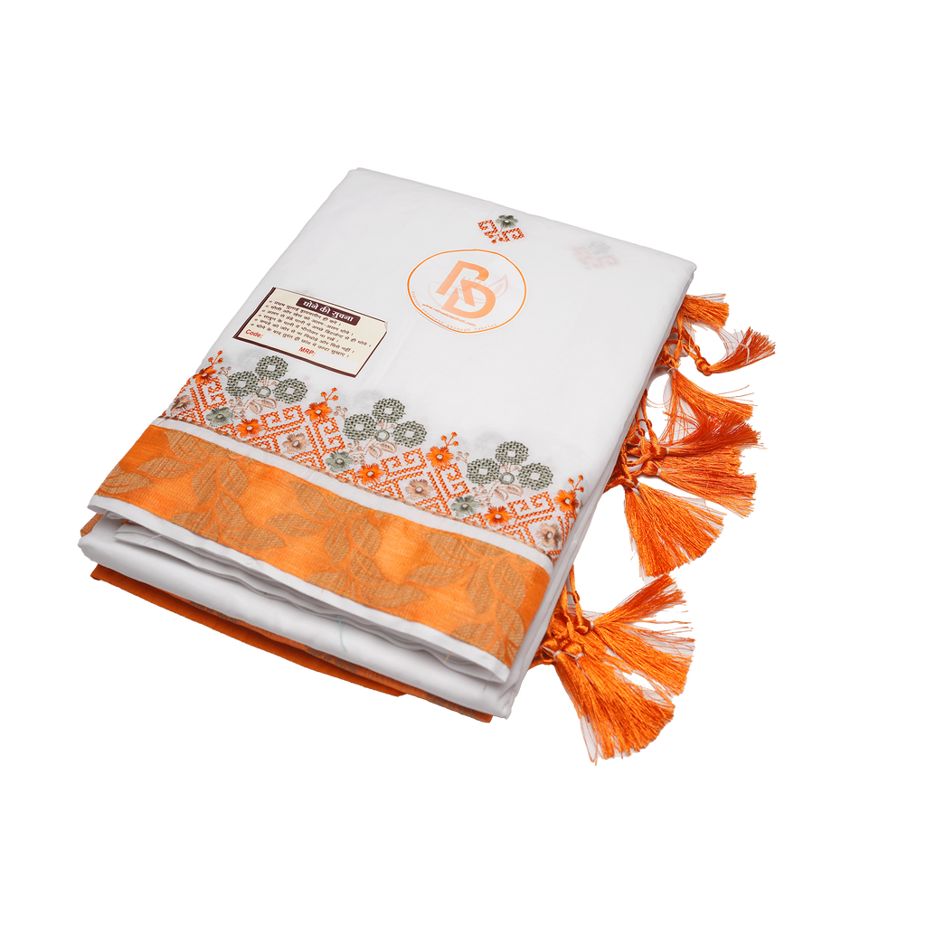 White & Orange Cotton Dhoti with Uparana