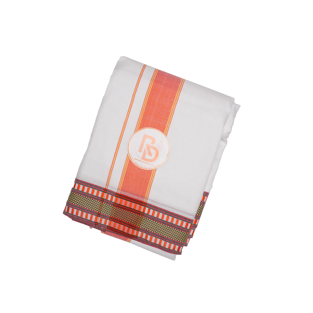 aesthetic orange border white cotton dhoti set