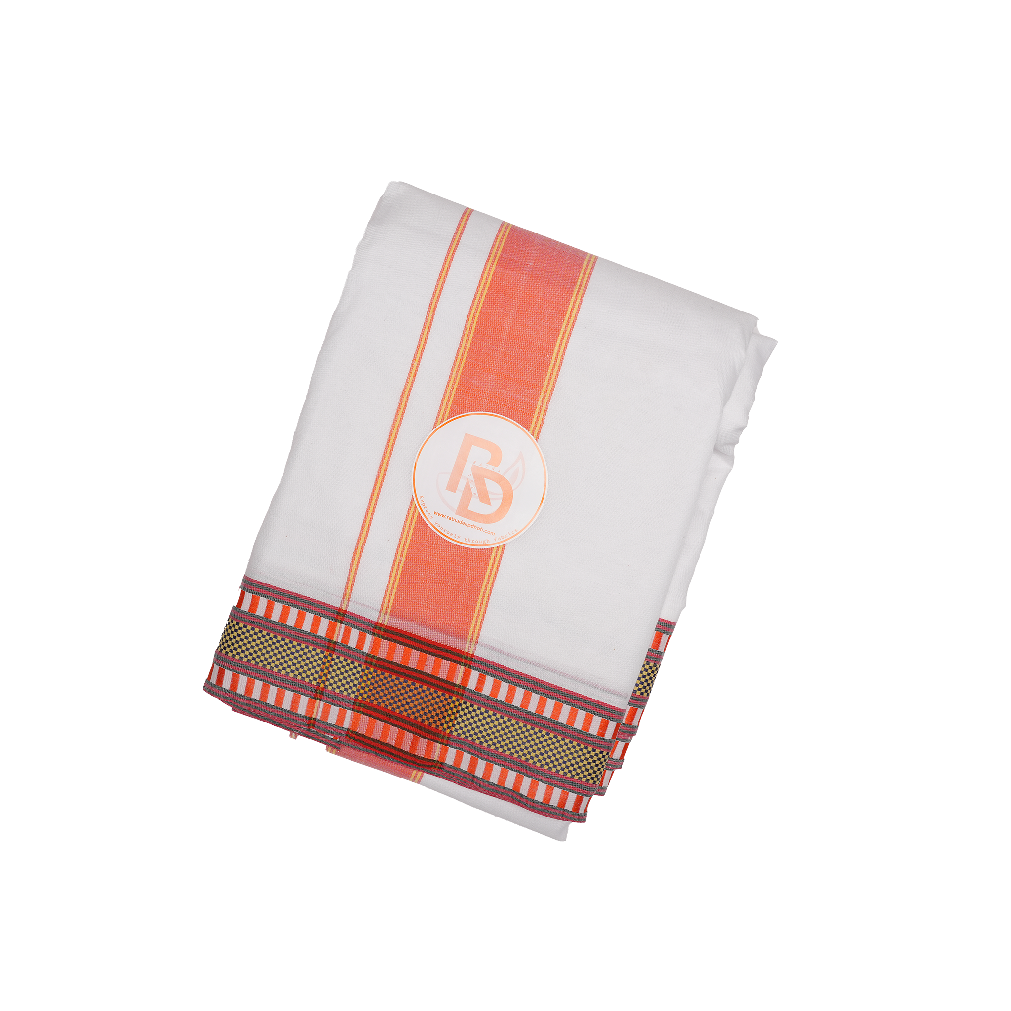 aesthetic orange border white cotton dhoti set