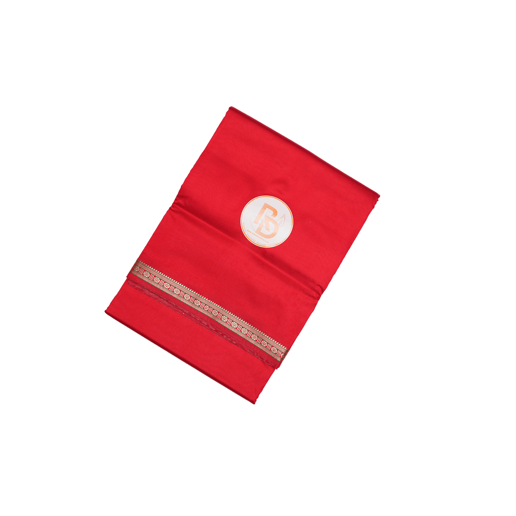 aesthetic rudraksh border artificial silk red dhoti set