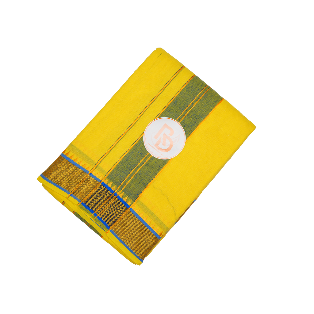 aesthetic temple weave border yellow cotton dhoti set