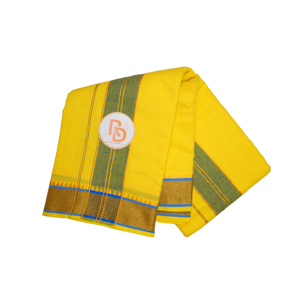 aesthetic temple weave border yellow cotton dhoti set