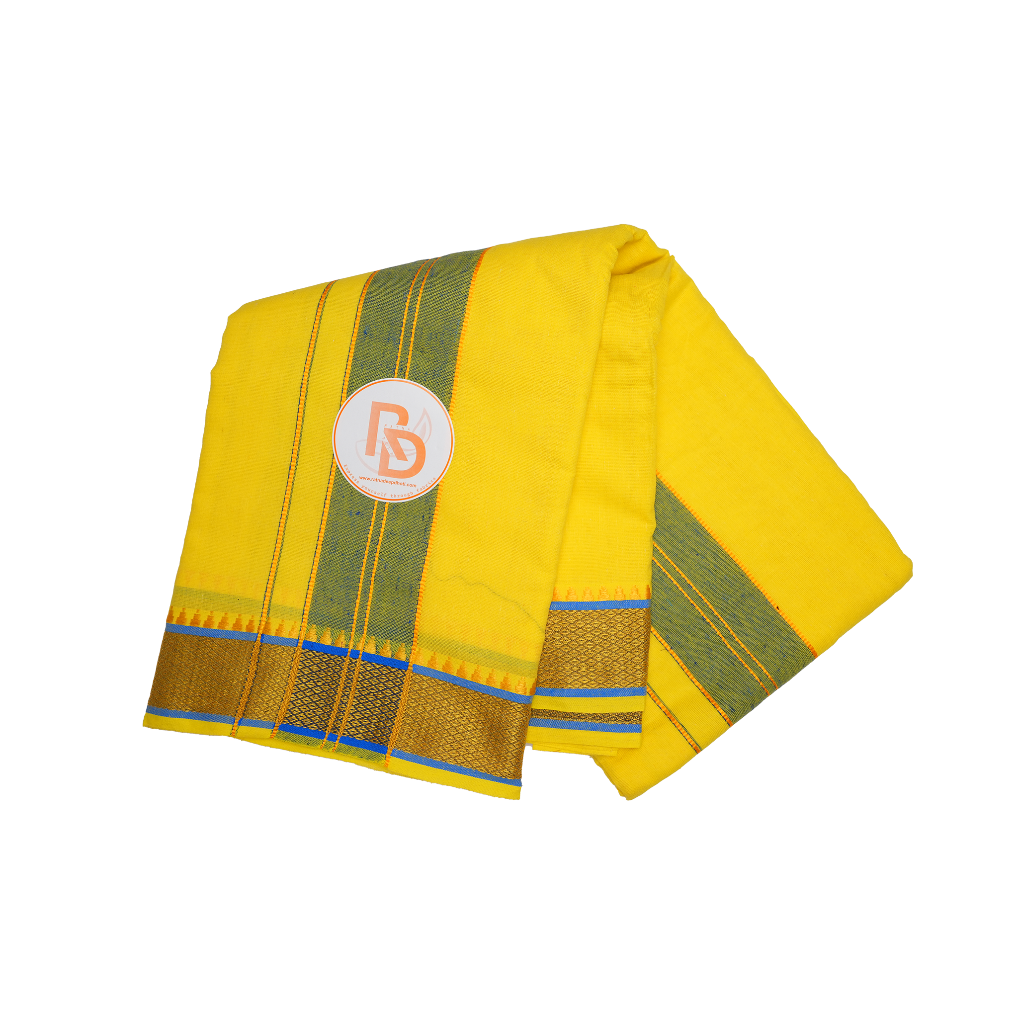 aesthetic temple weave border yellow cotton dhoti set