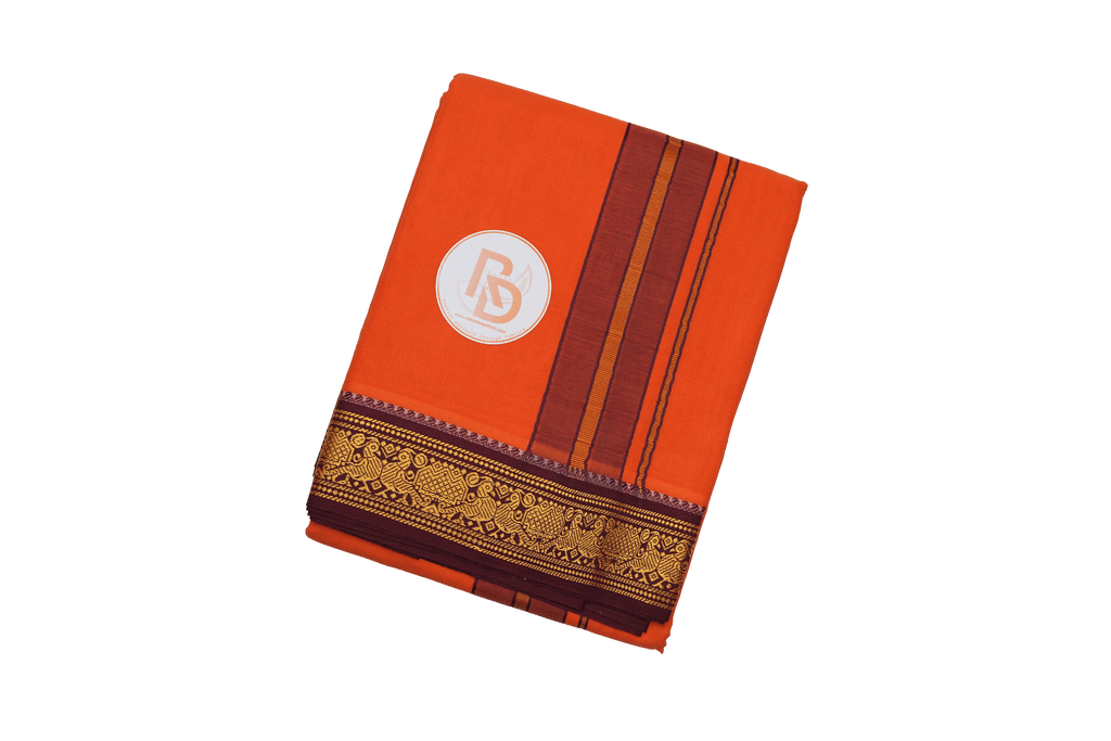 artisan woven border sunfire orange cotton dhoti set