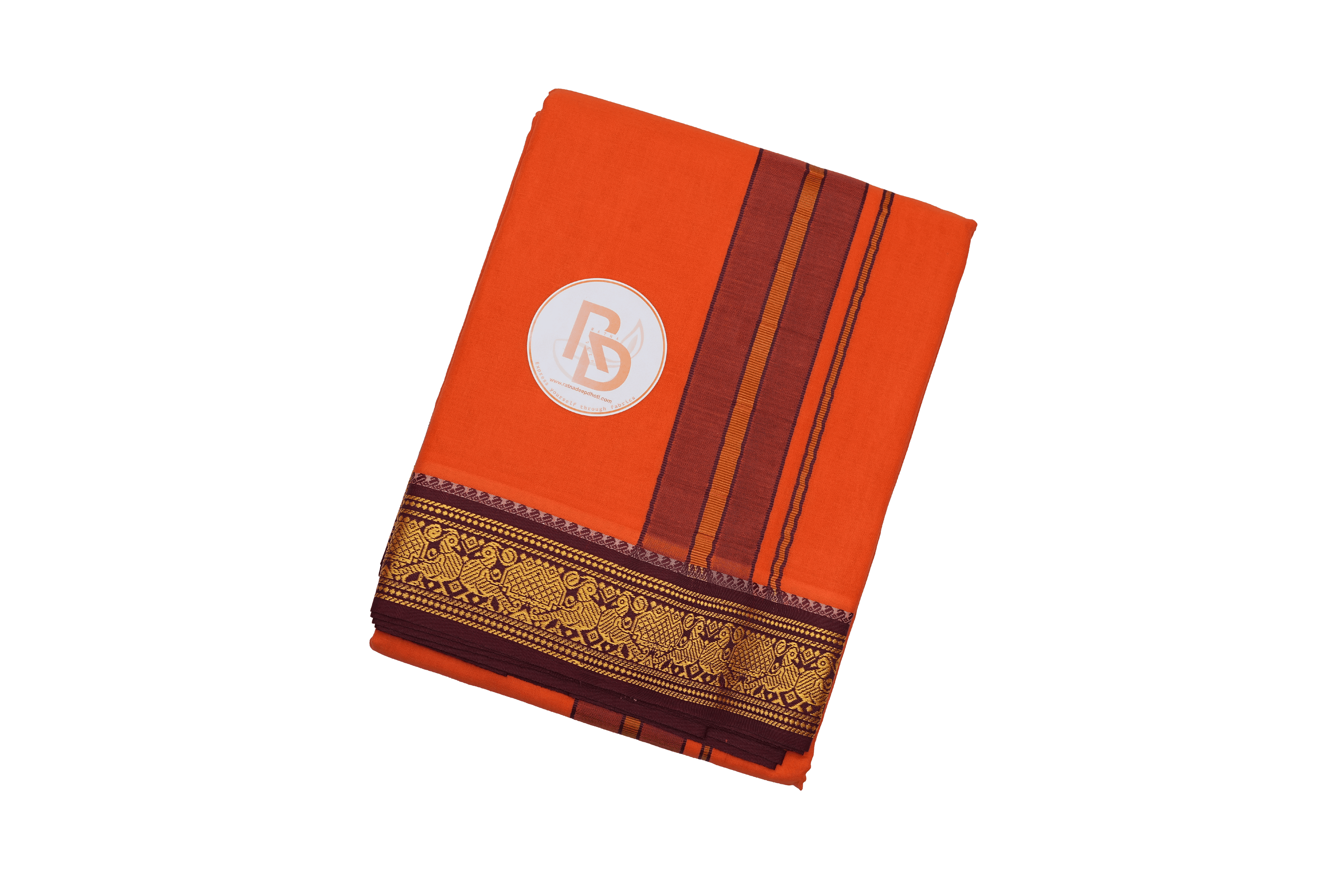 artisan woven border sunfire orange cotton dhoti set
