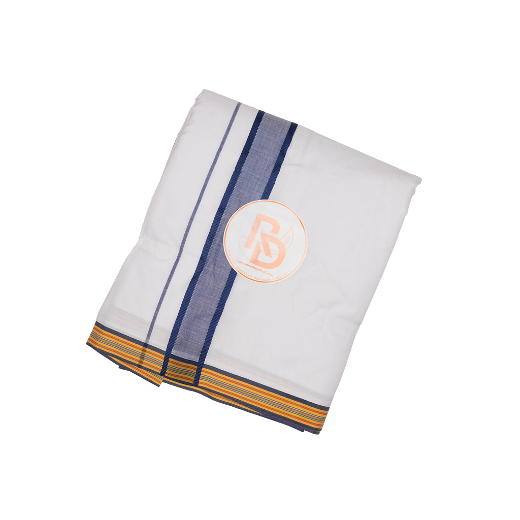 blue border white cotton dhoti set
