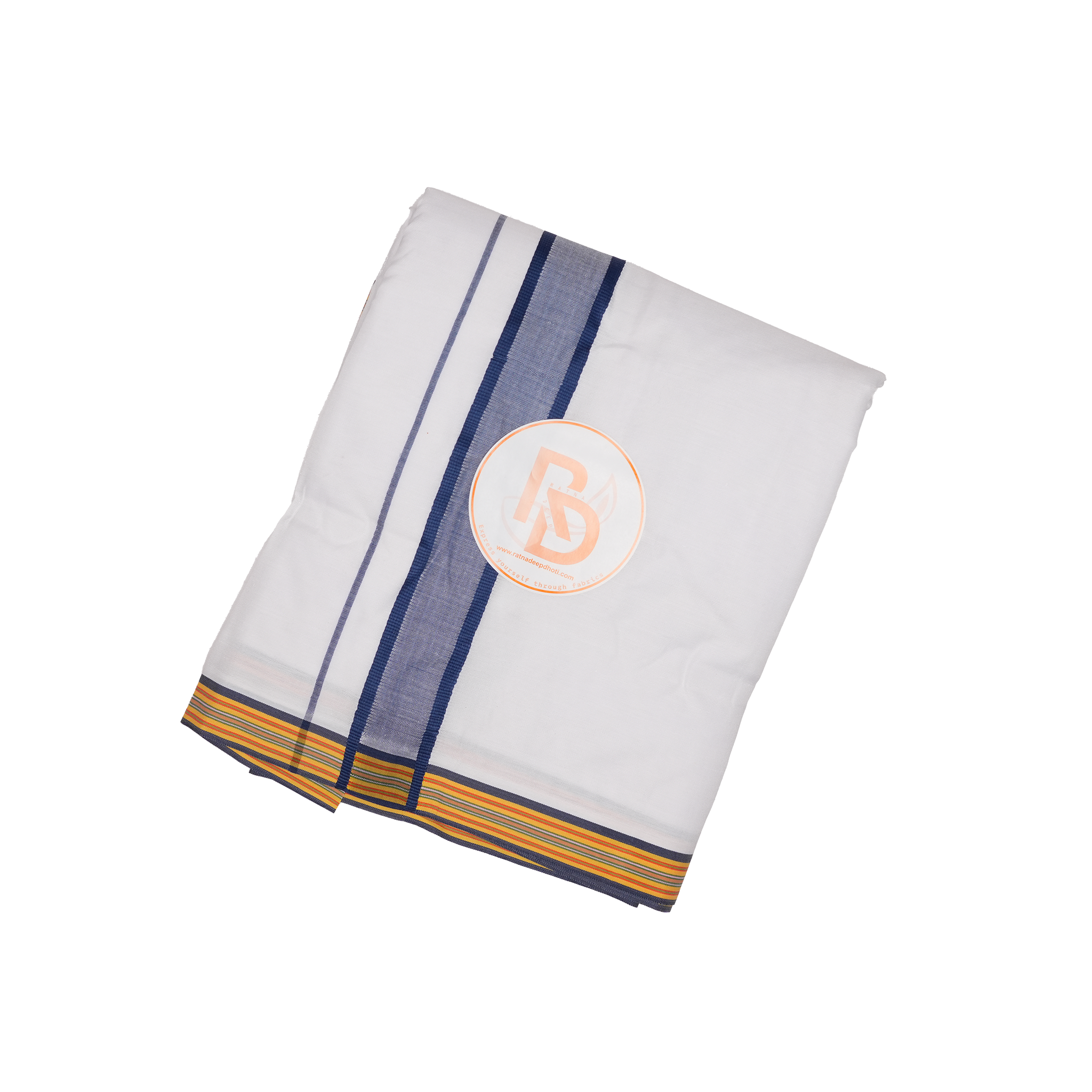 blue border white cotton dhoti set