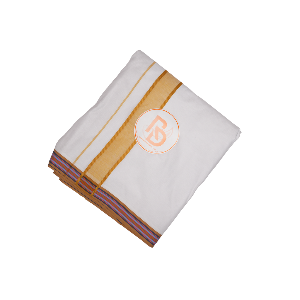 brown border white cotton dhoti set