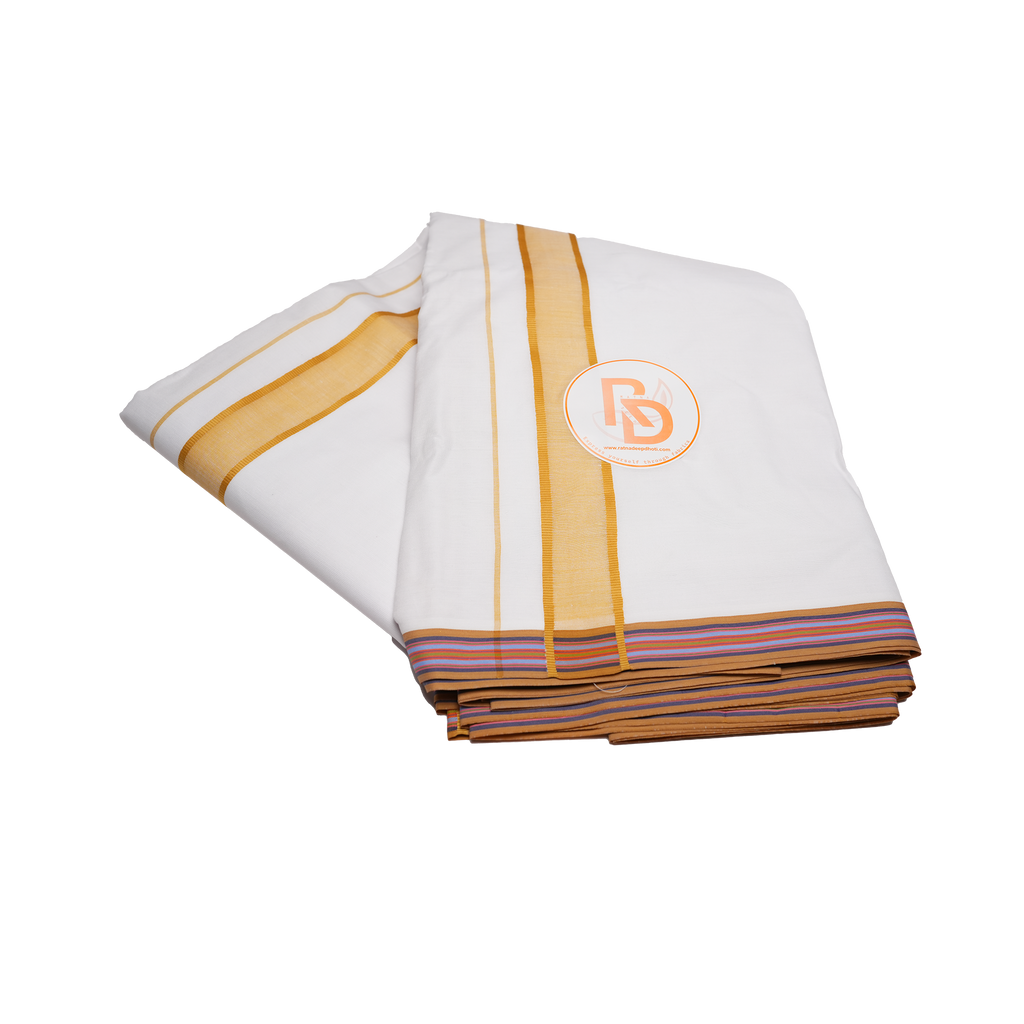 brown border white cotton dhoti set