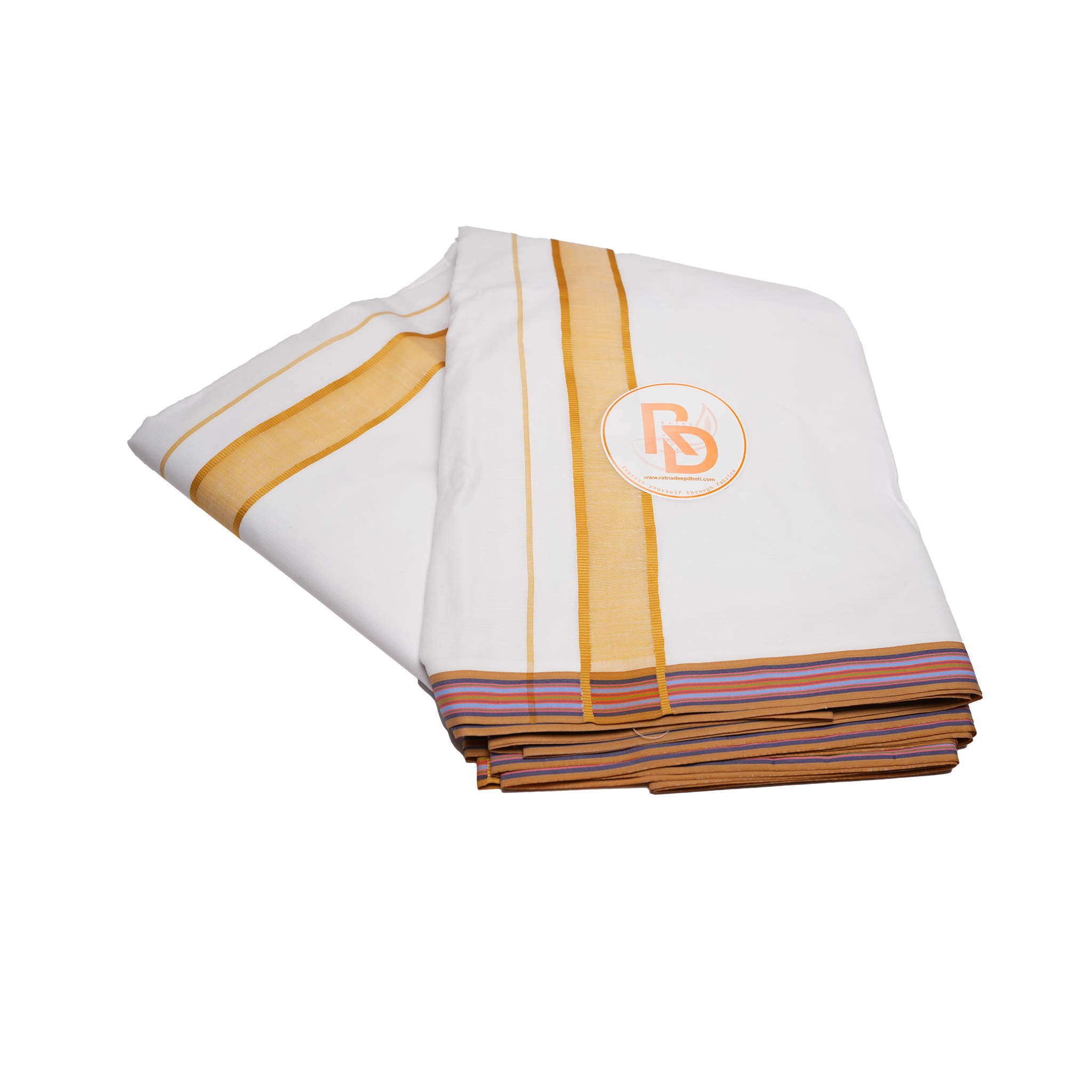 brown border white cotton dhoti set