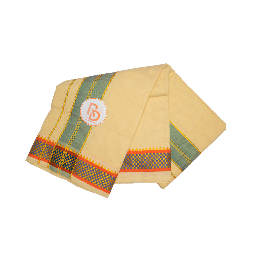 classic checkered border off white cotton dhoti set