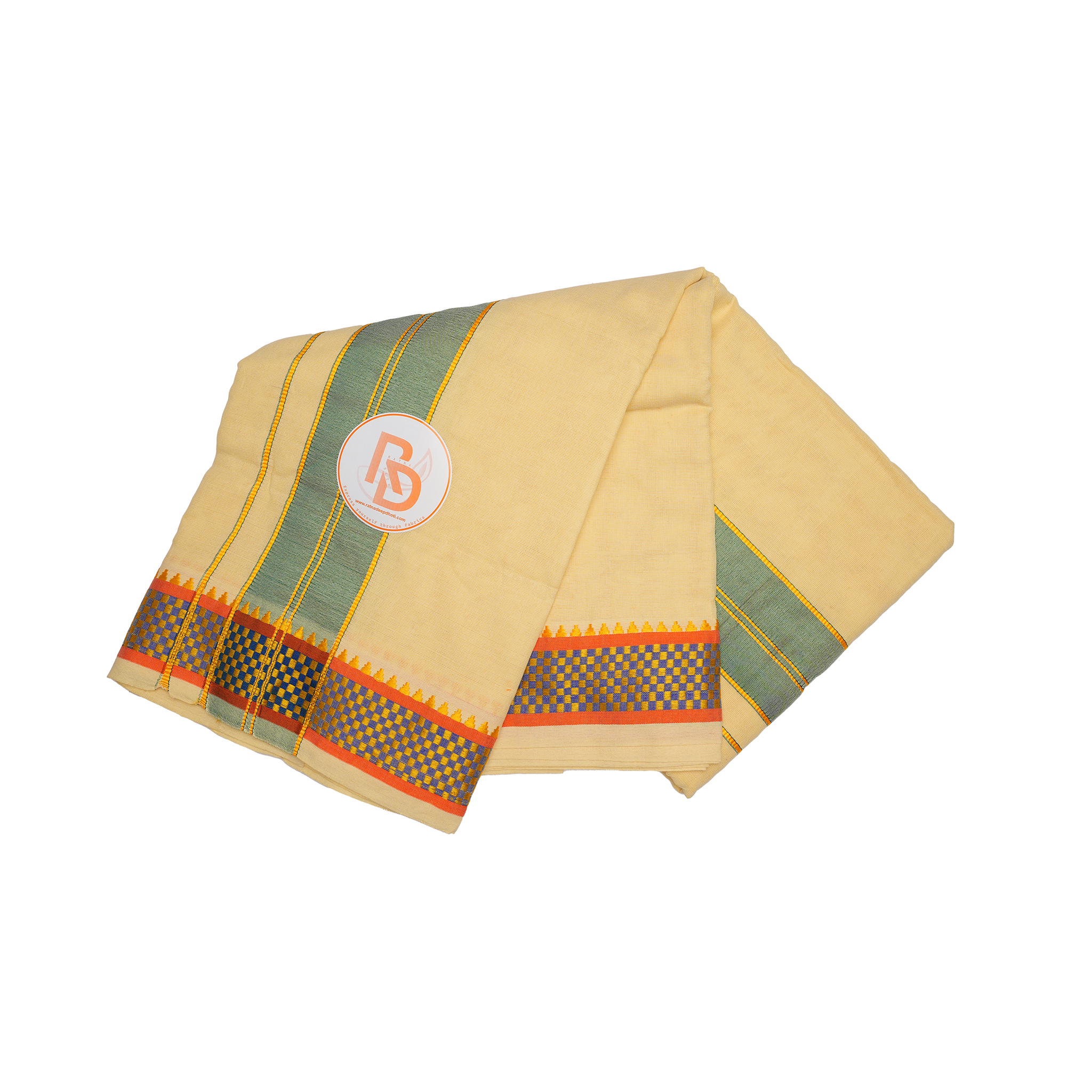 classic checkered border off white cotton dhoti set