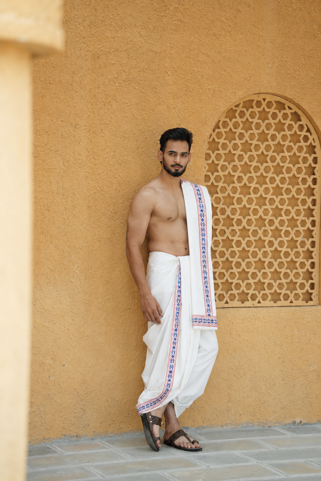 Man wearing a cultural cotton dhoti with uparana