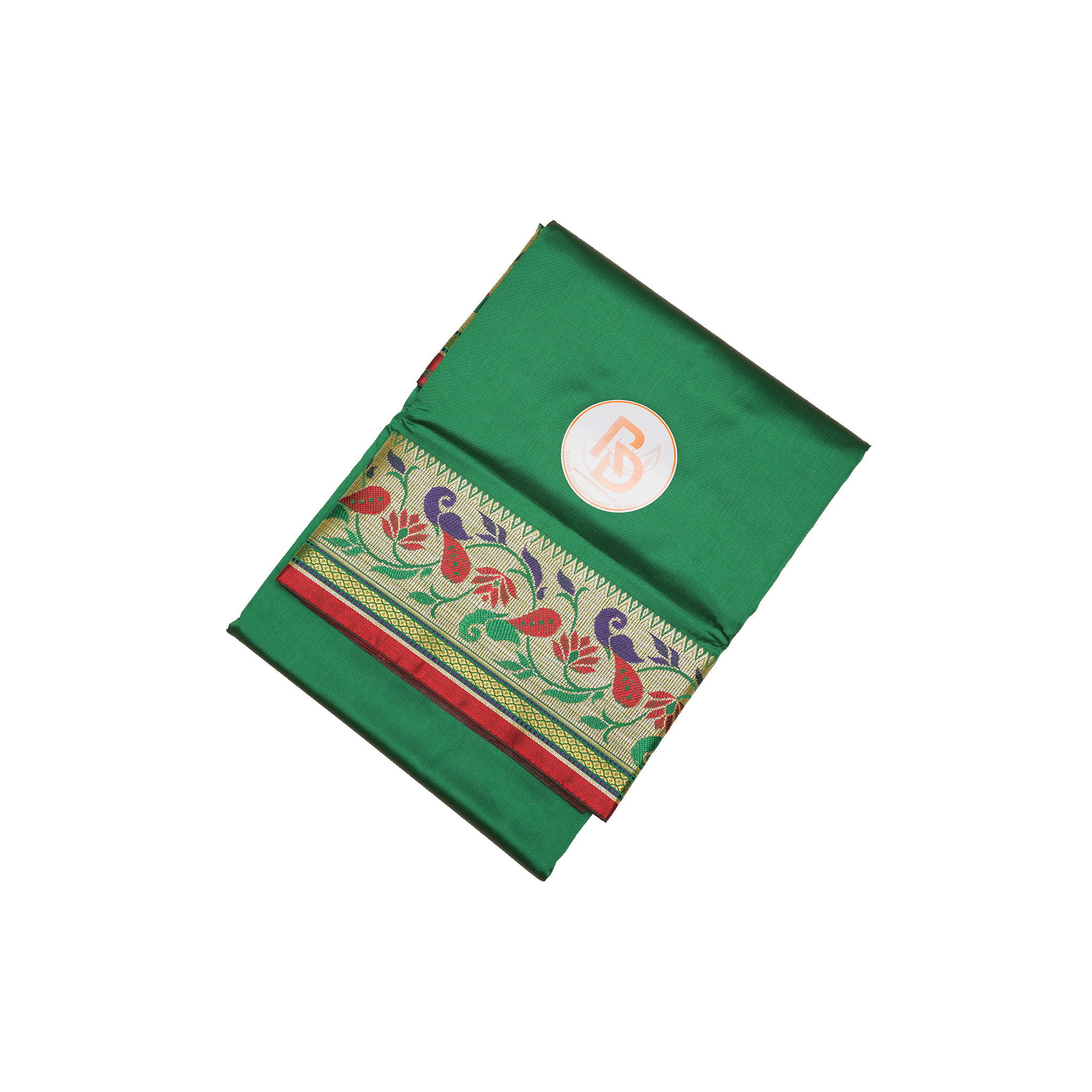 designer peacock floral border artificial silk green dhoti set