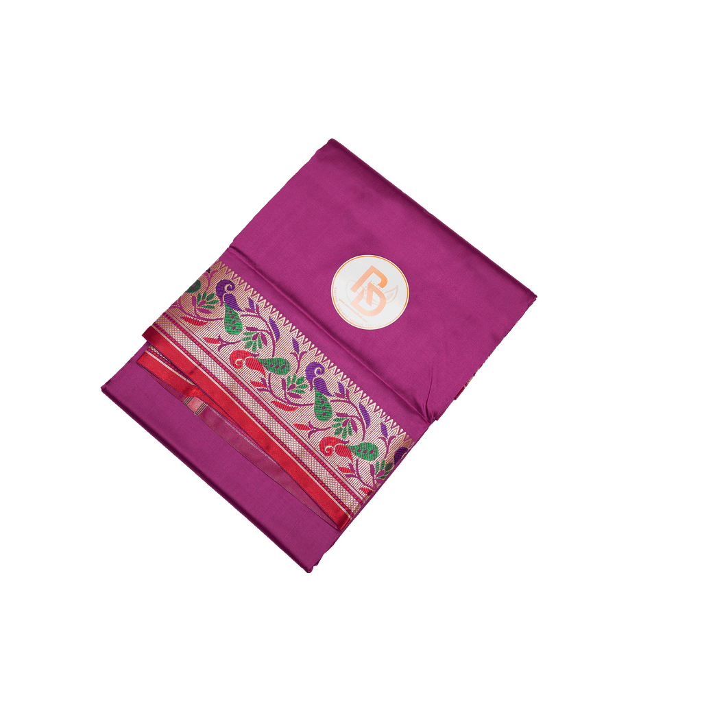 designer peacock floral border artificial silk purple dhoti set