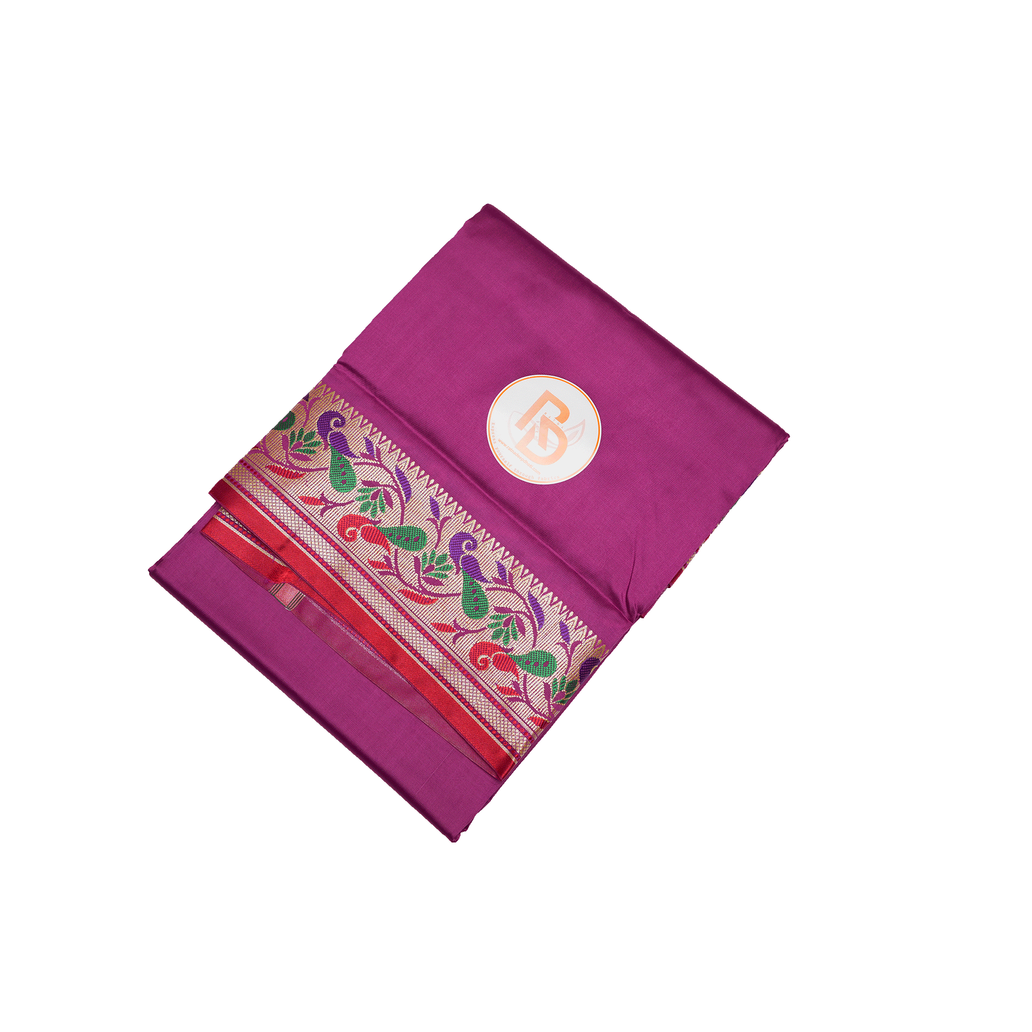 designer peacock floral border artificial silk purple dhoti set