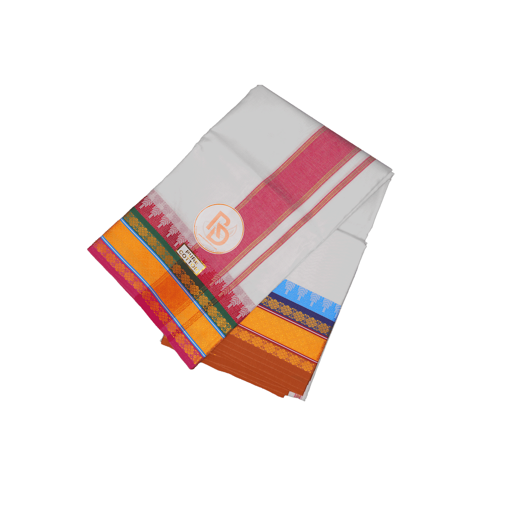 Pure cotton dhoti set with golden border
