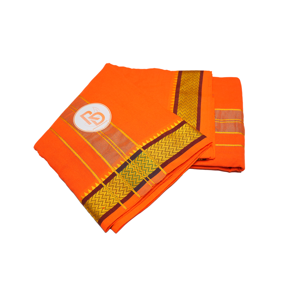 eye catching orange cotton dhoti set