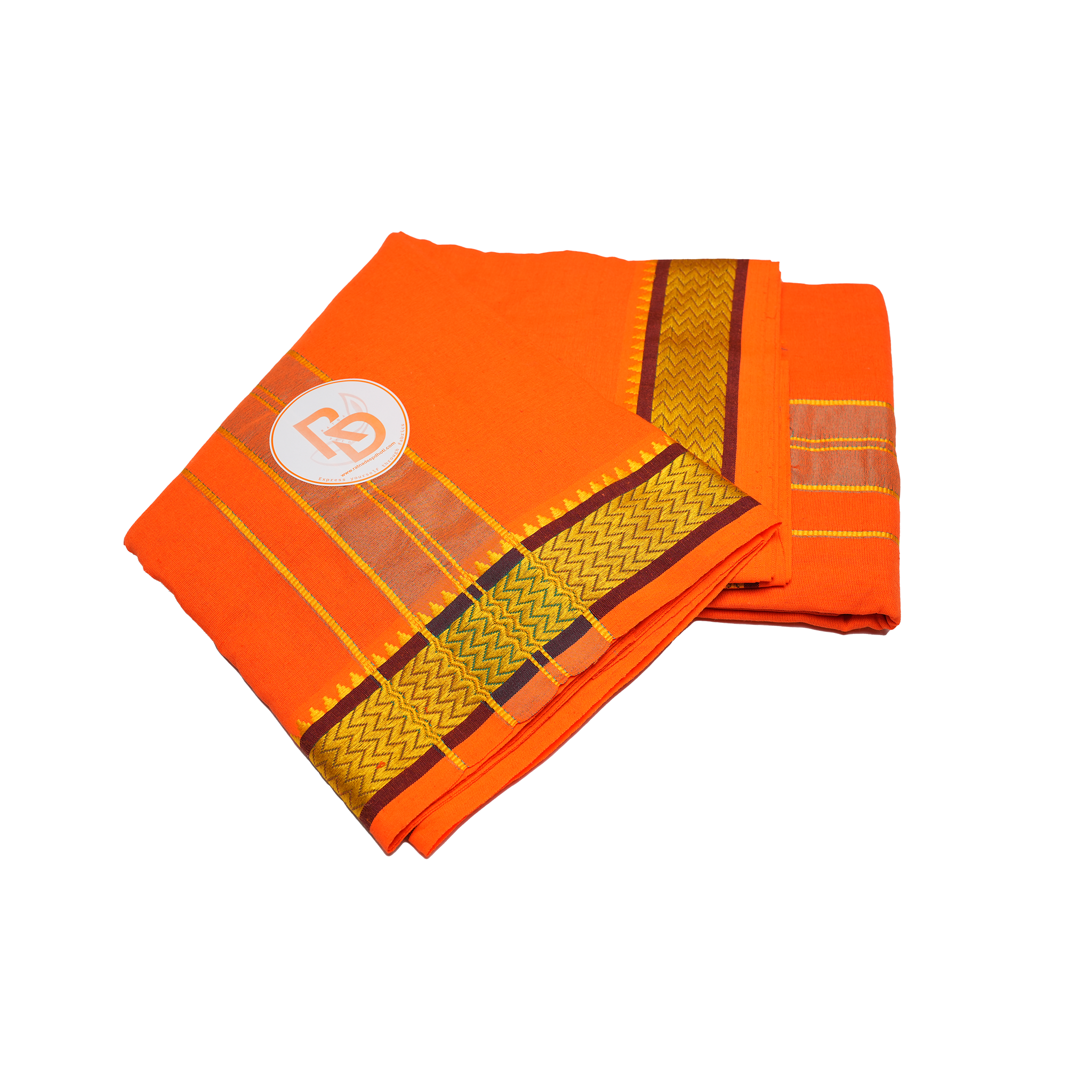 eye catching orange cotton dhoti set