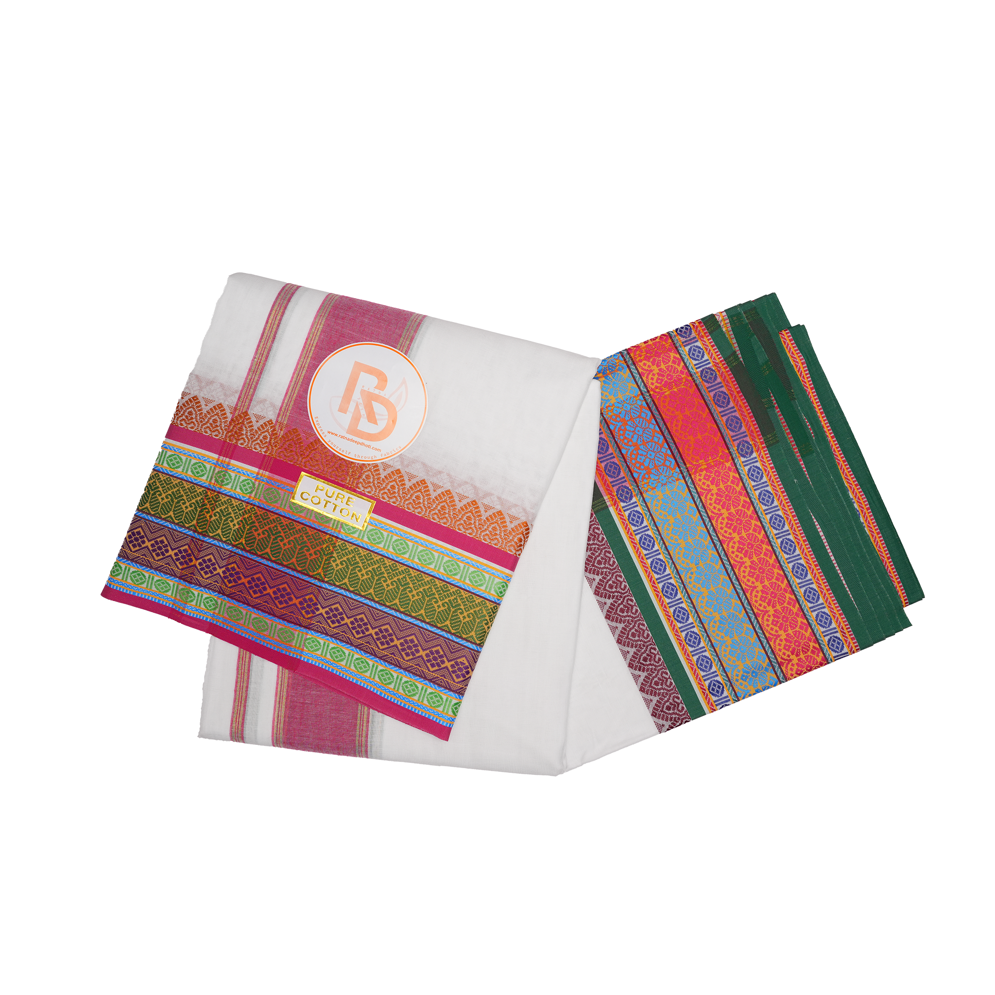 multicolour floral design white cotton dhoti