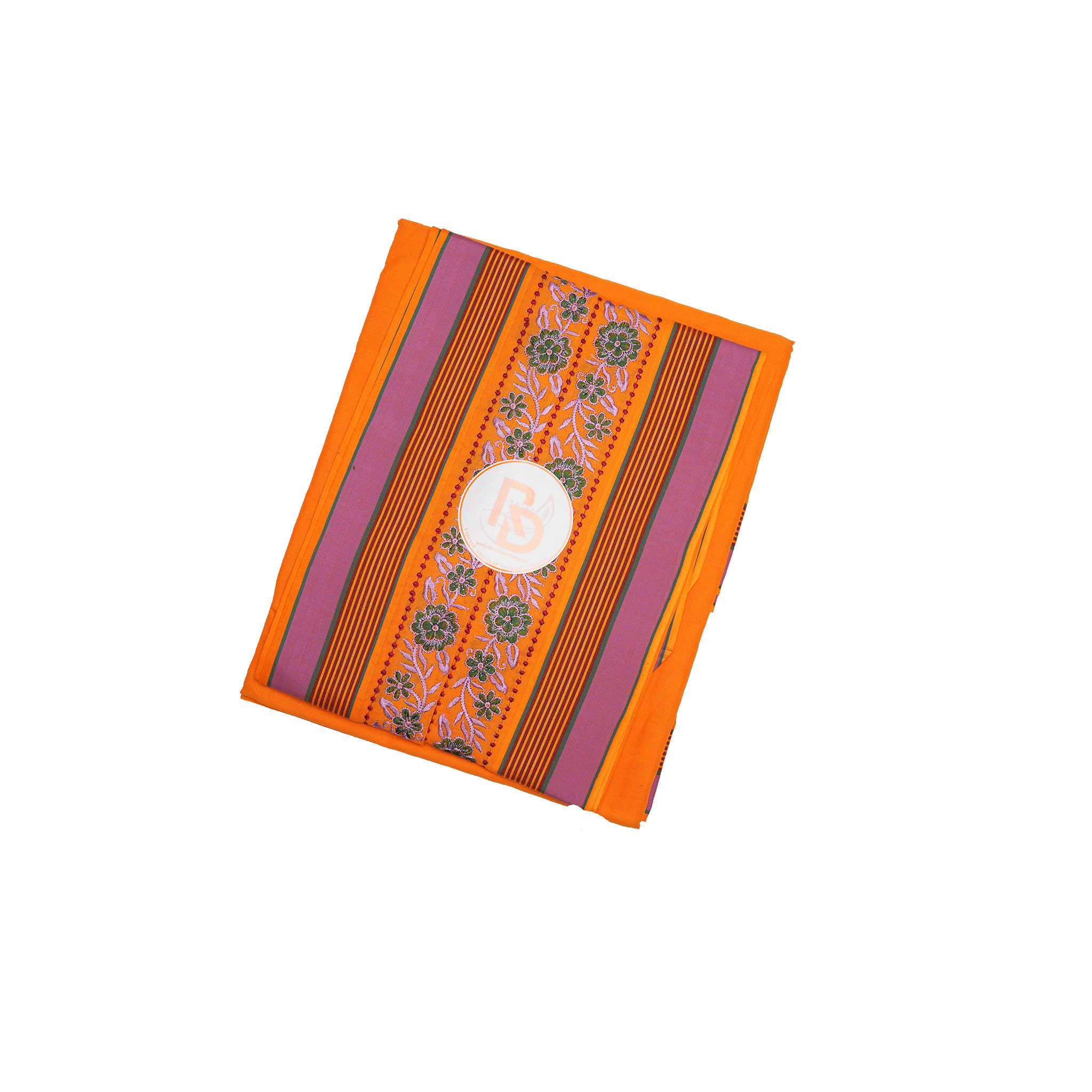 floral embroidery border orange dhoti set