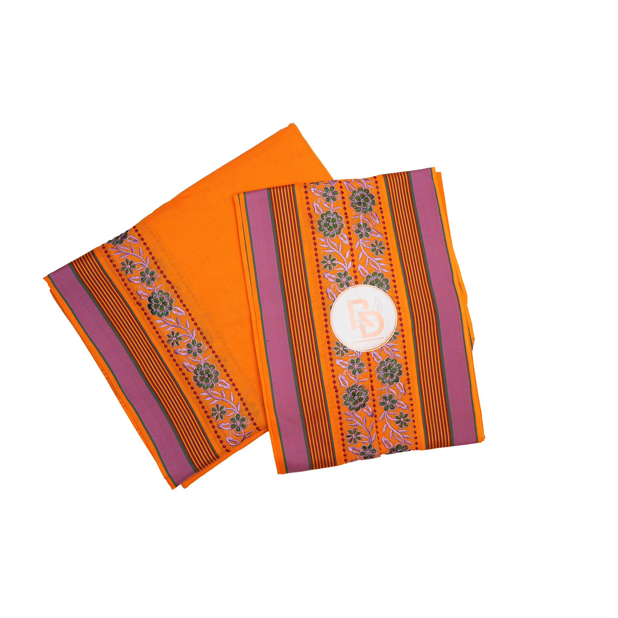 floral embroidery border orange dhoti set