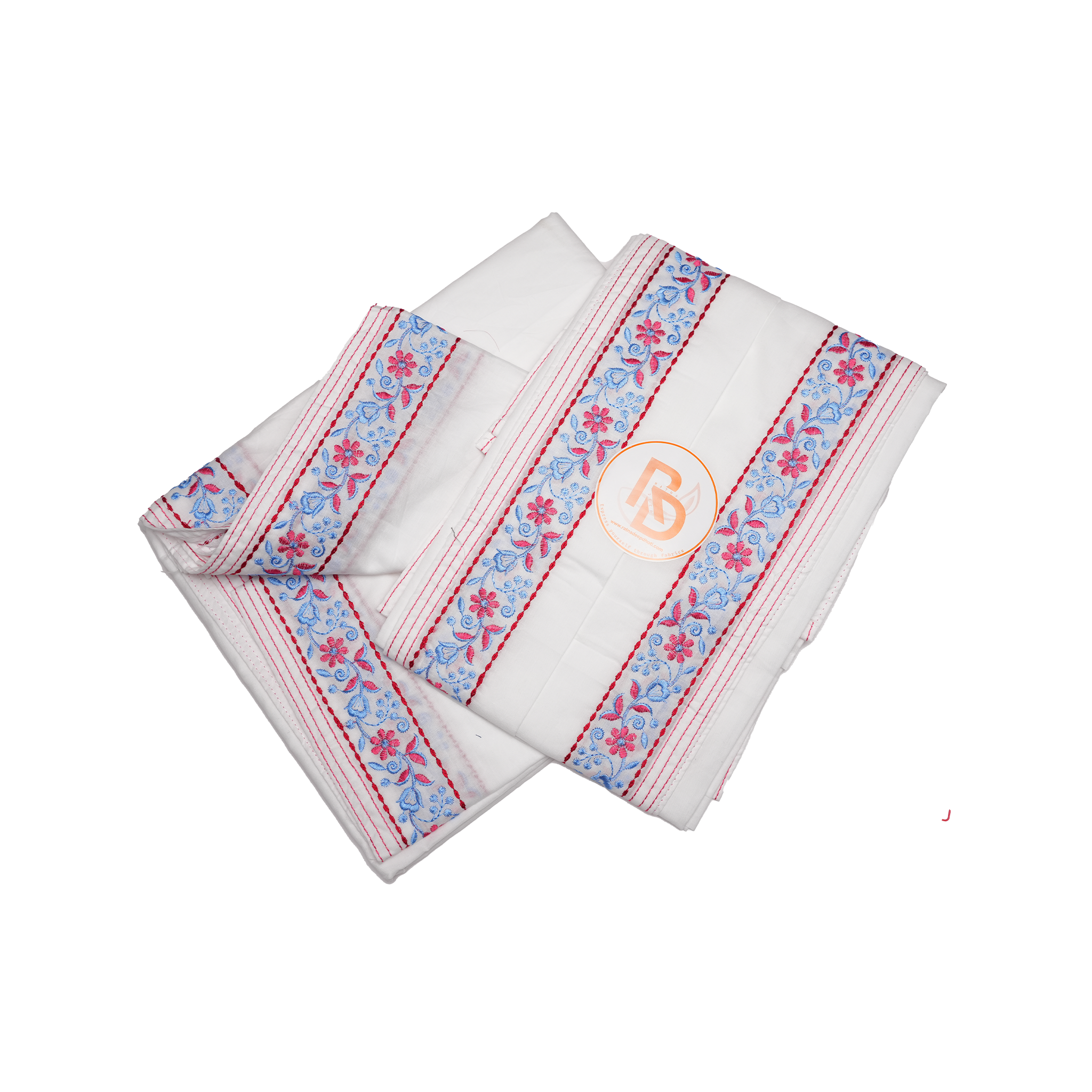 floral embroidery white cotton dhoti set