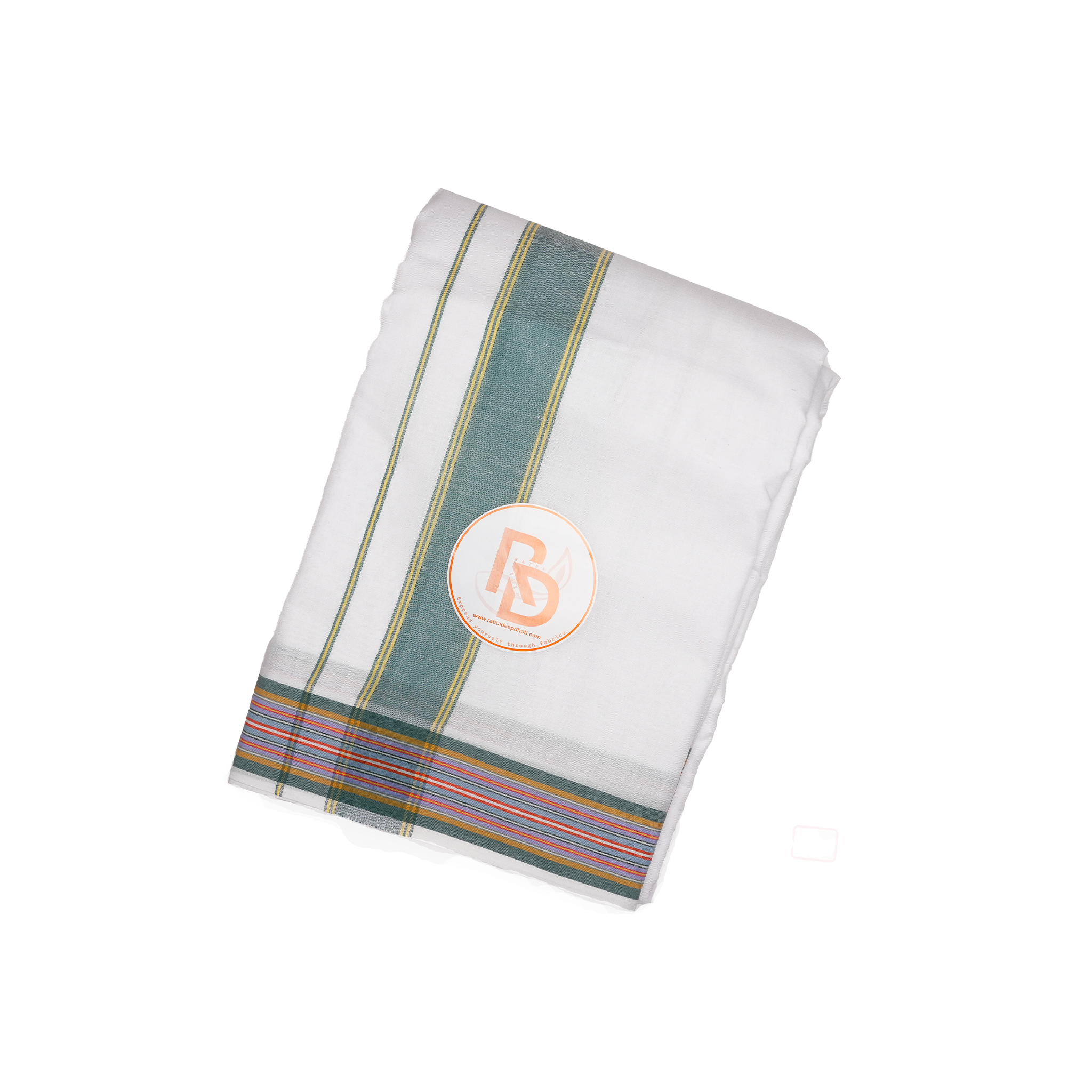 forest green stripe & multicolour border white cotton dhoti set