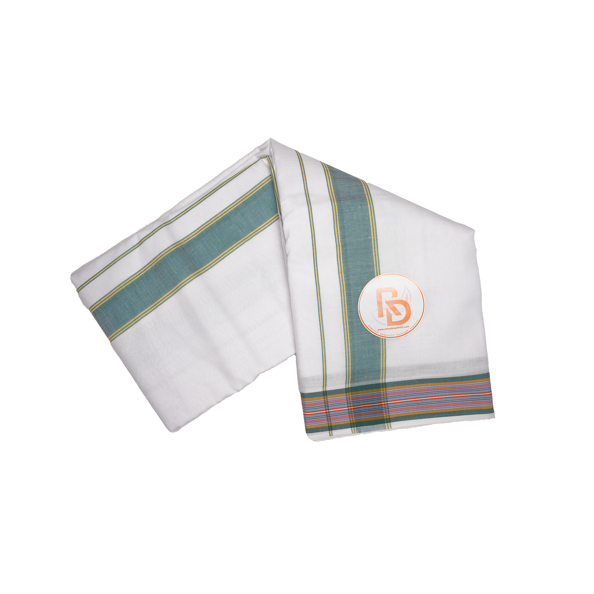 forest green stripe & multicolour border white cotton dhoti set