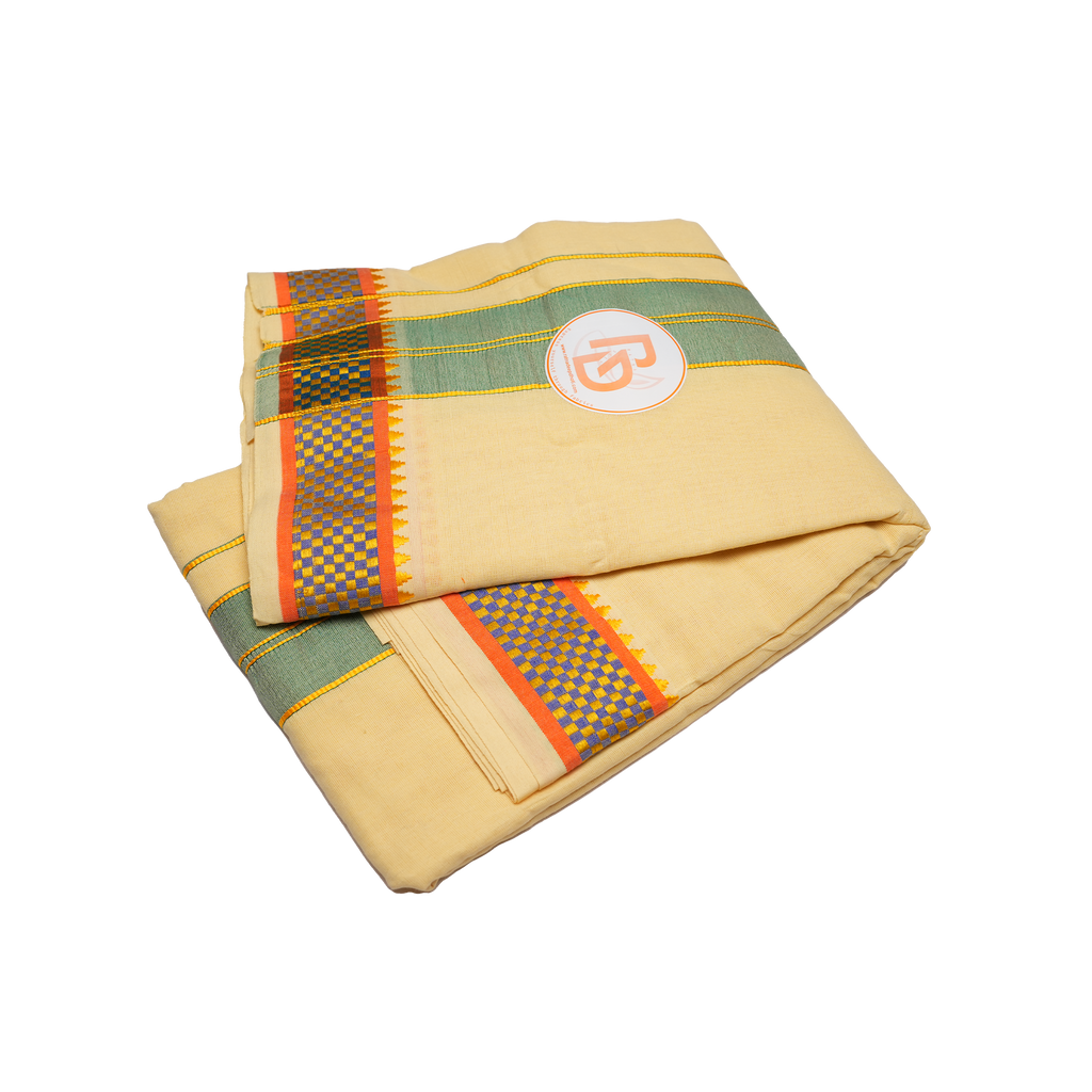 geometric border off white cotton dhoti set