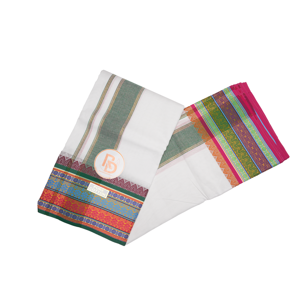 geometric tile border white pure cotton dhoti set